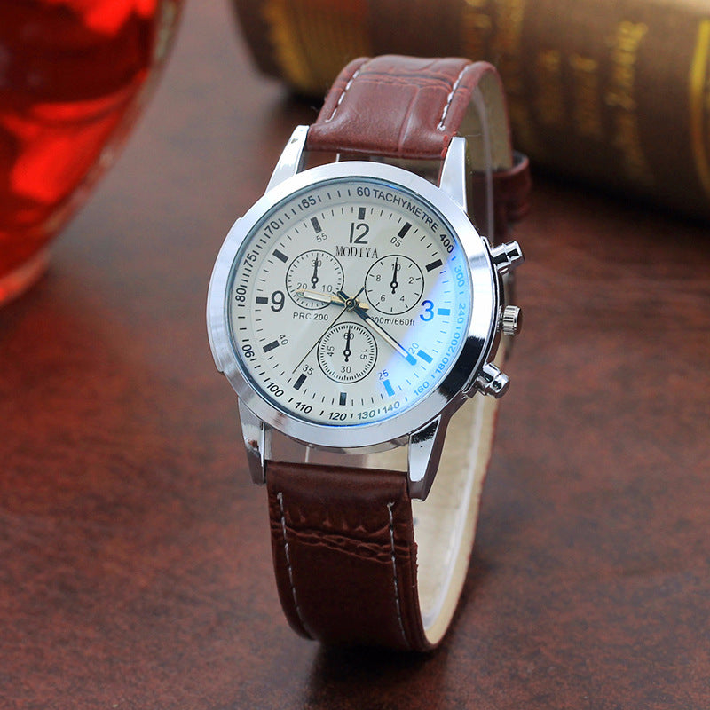 Fashion Blue Glass Belt Men's Watch