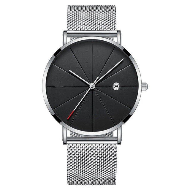 Stainless Steel Mesh Band Quartz Wrist Watches Men Clock