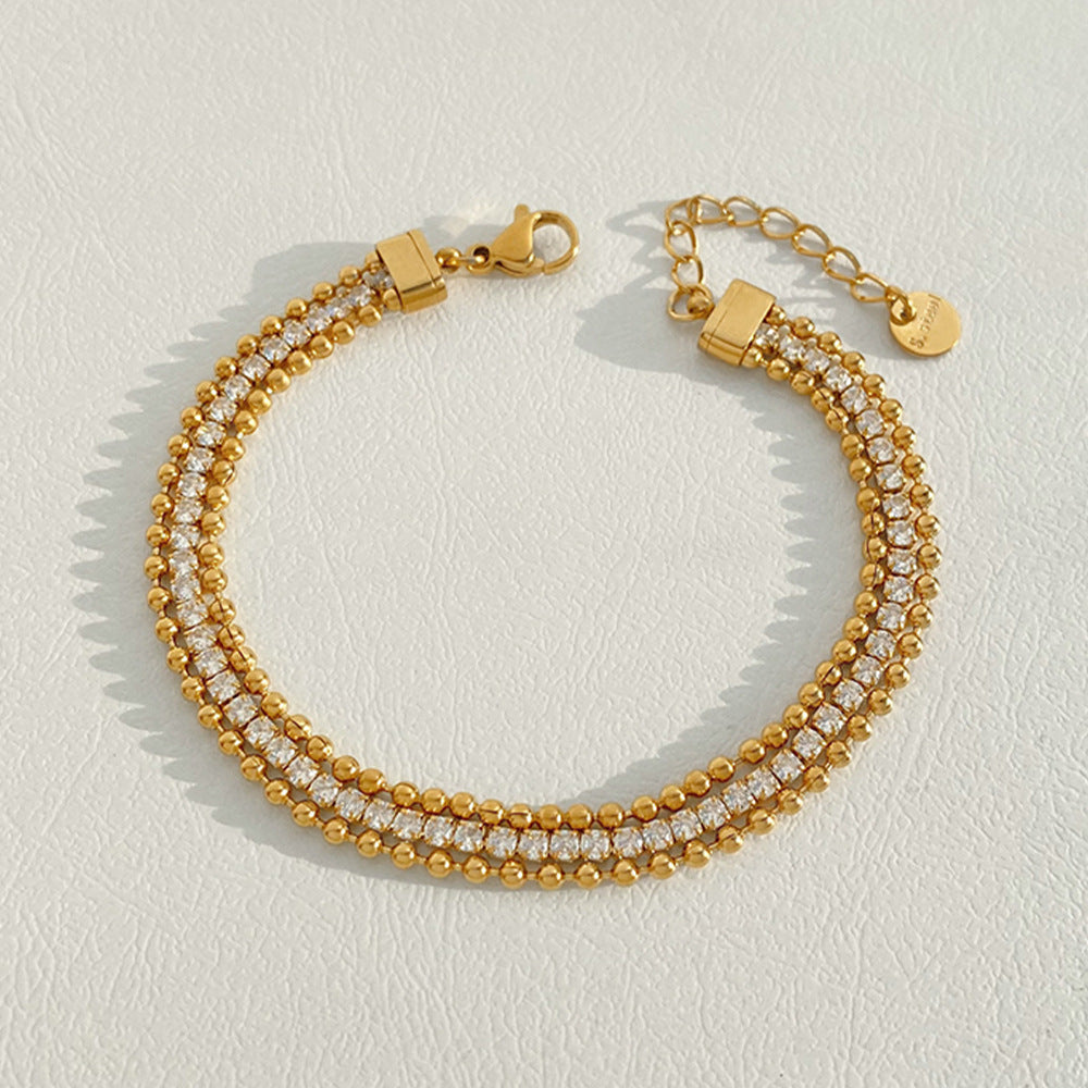 Fashion Stainless Steel Electroplated Small Golden Beads Multi-layer Twin Bracelet