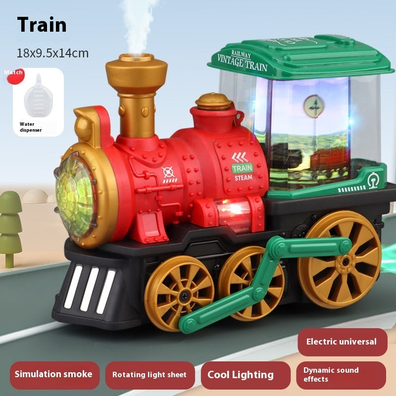Retro Universal Walking Light Music Rotating Children's Toy Electric Steam Spray Train