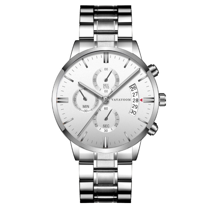 Men''s Stainless Steel Watches with Business Leisure Calendar Quartz Watches Waterproof Black Refined Steel