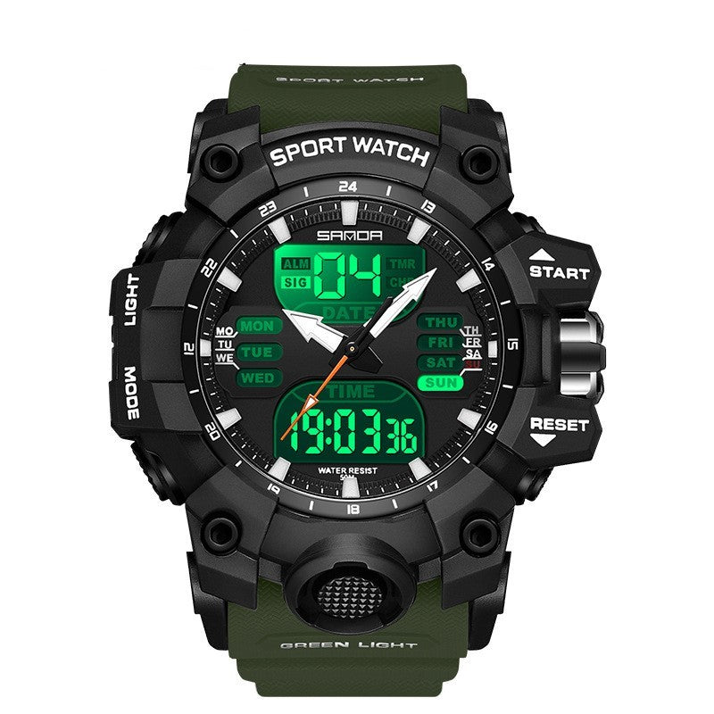 Sanda Green Light Photoelectric Multifunctional Waterproof Shockproof Transparent Watch
