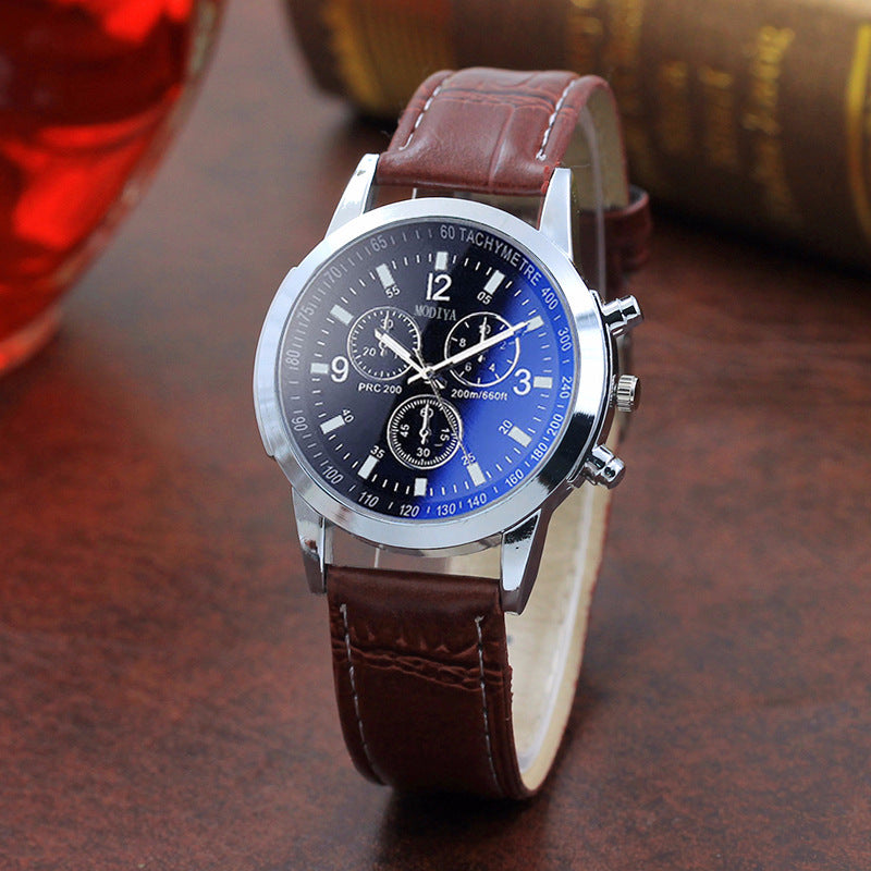 Fashion Blue Glass Belt Men's Watch