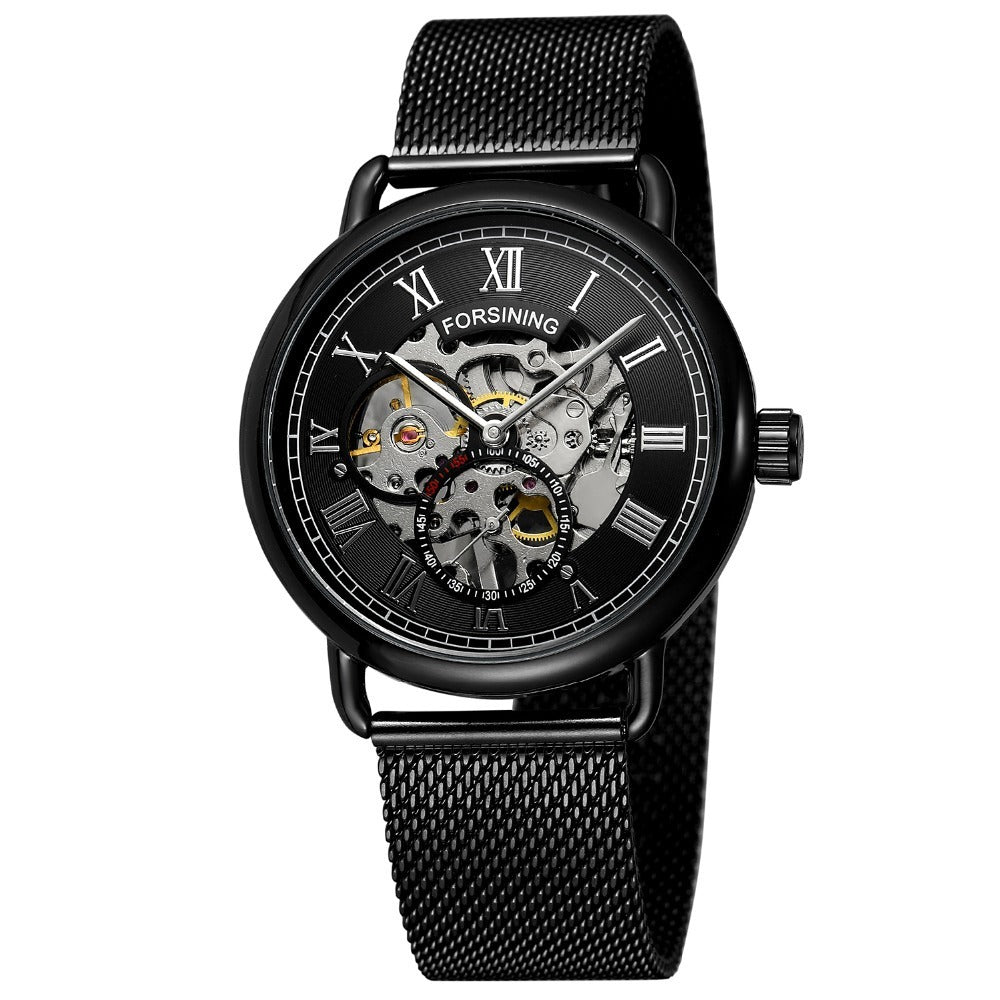 Men'S Fashion Casual Retro Hollow Mesh Belt Waterproof Manual Mechanical Watch