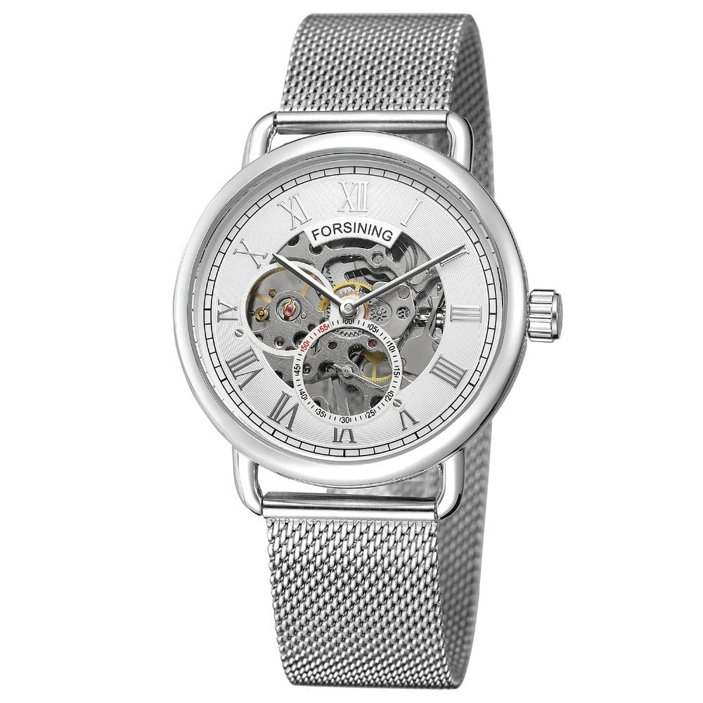 Men'S Fashion Casual Retro Hollow Mesh Belt Waterproof Manual Mechanical Watch