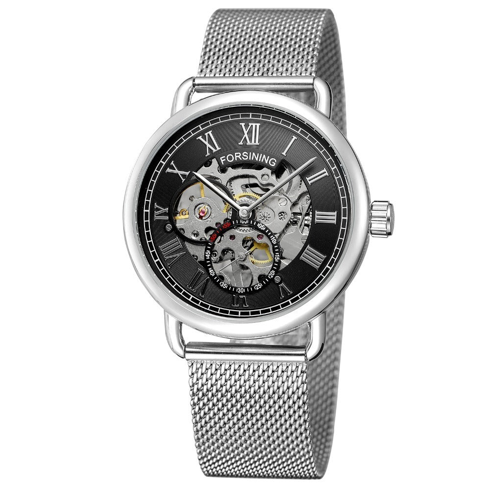 Men'S Fashion Casual Retro Hollow Mesh Belt Waterproof Manual Mechanical Watch
