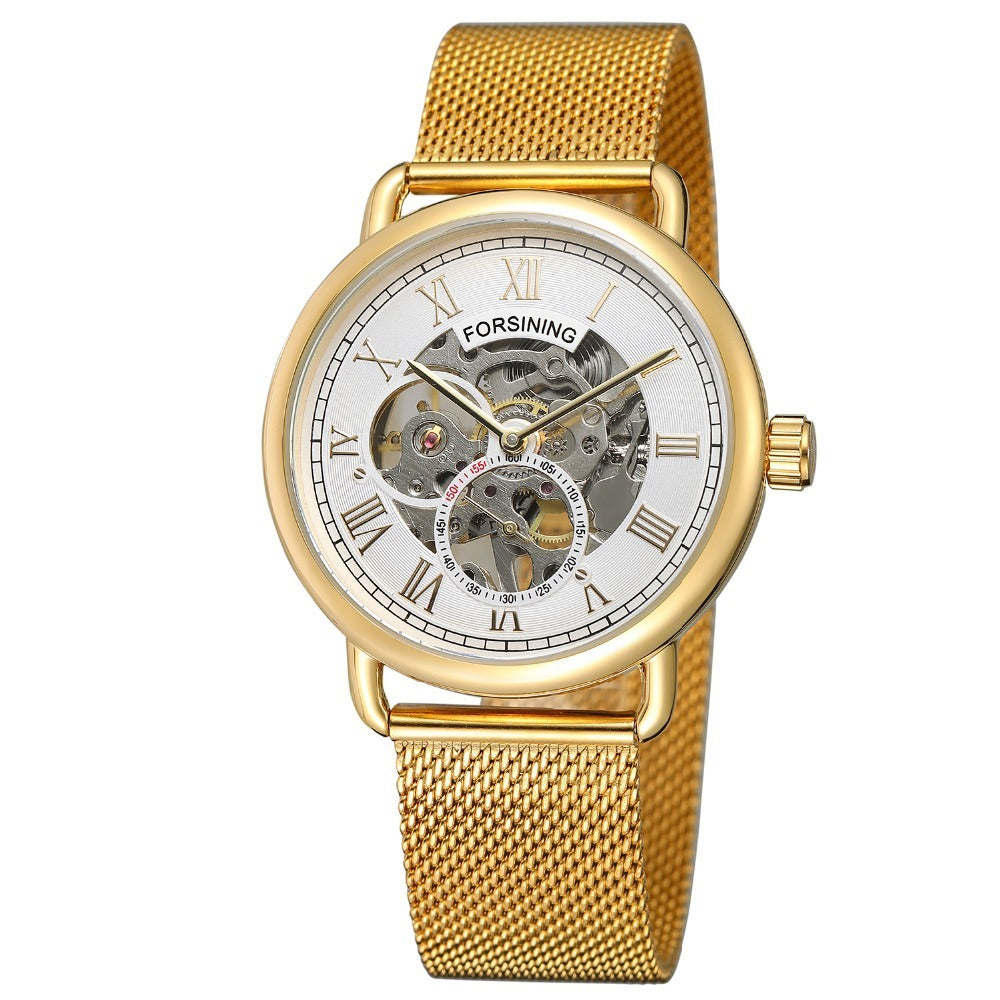 Men'S Fashion Casual Retro Hollow Mesh Belt Waterproof Manual Mechanical Watch