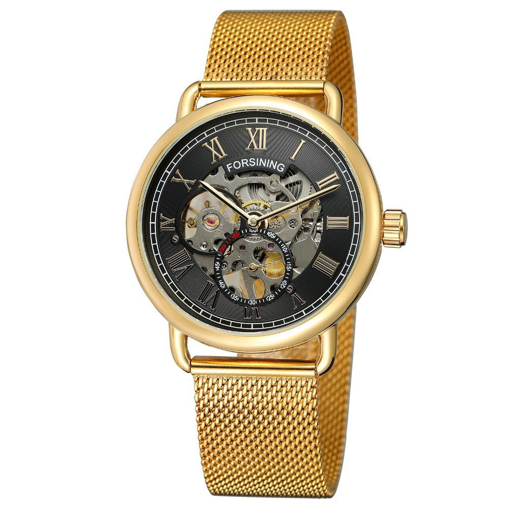 Men'S Fashion Casual Retro Hollow Mesh Belt Waterproof Manual Mechanical Watch