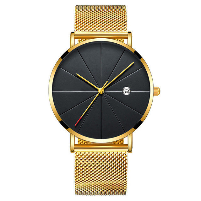 Stainless Steel Mesh Band Quartz Wrist Watches Men Clock