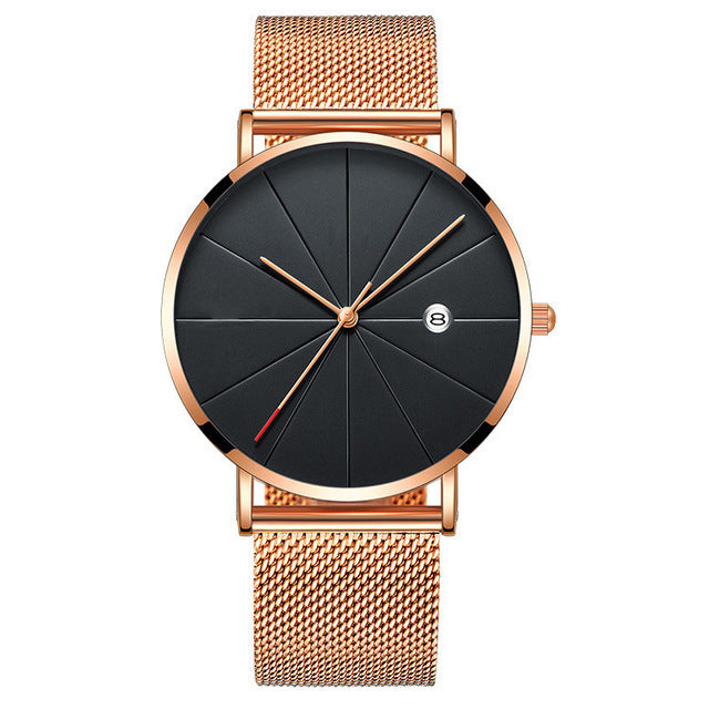 Stainless Steel Mesh Band Quartz Wrist Watches Men Clock