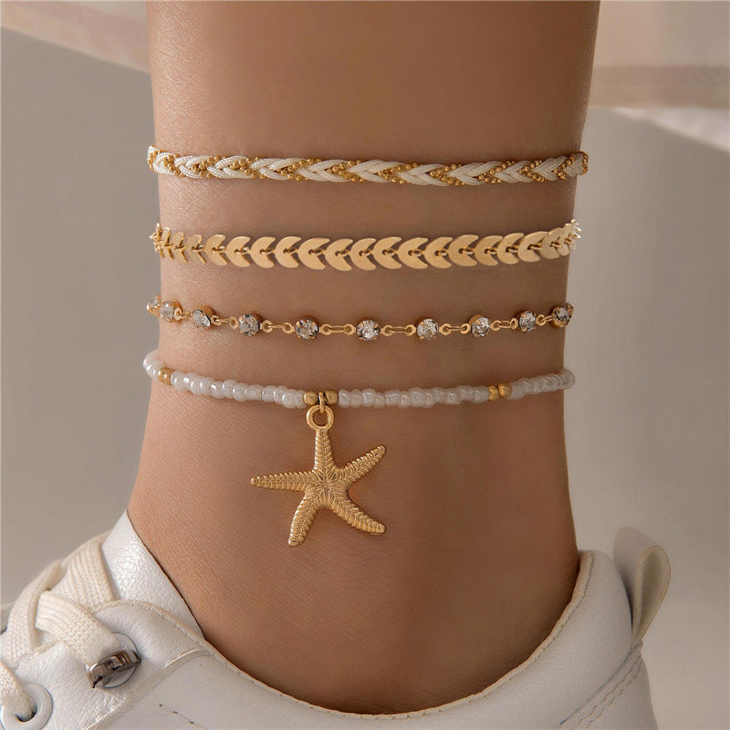 Bohemian Ocean Wind Starfish Shell Pearl Anklet