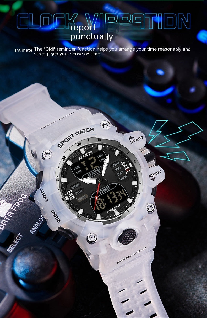 Sanda Green Light Photoelectric Multifunctional Waterproof Shockproof Transparent Watch