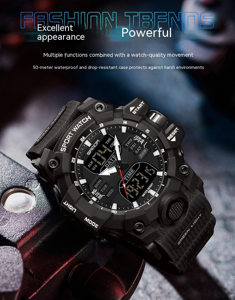 Sanda Green Light Photoelectric Multifunctional Waterproof Shockproof Transparent Watch