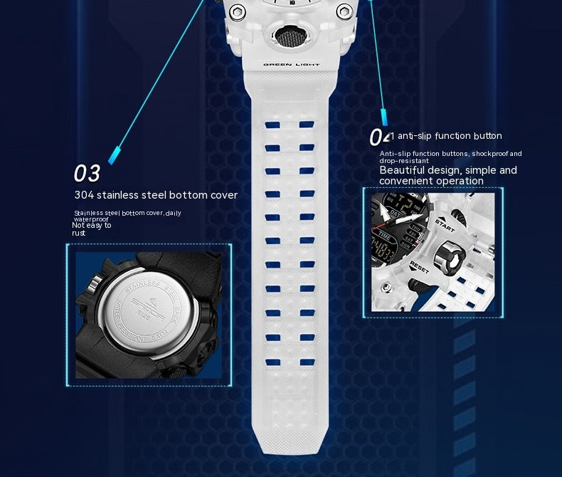 Sanda Green Light Photoelectric Multifunctional Waterproof Shockproof Transparent Watch