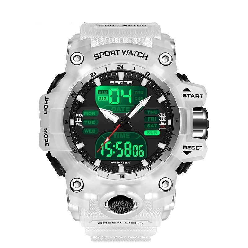 Sanda Green Light Photoelectric Multifunctional Waterproof Shockproof Transparent Watch