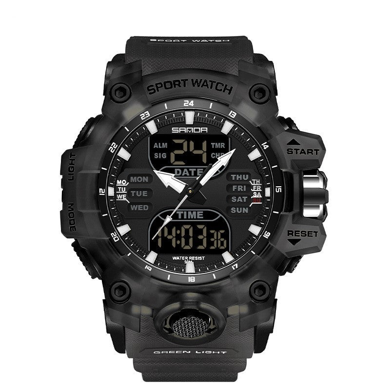 Sanda Green Light Photoelectric Multifunctional Waterproof Shockproof Transparent Watch