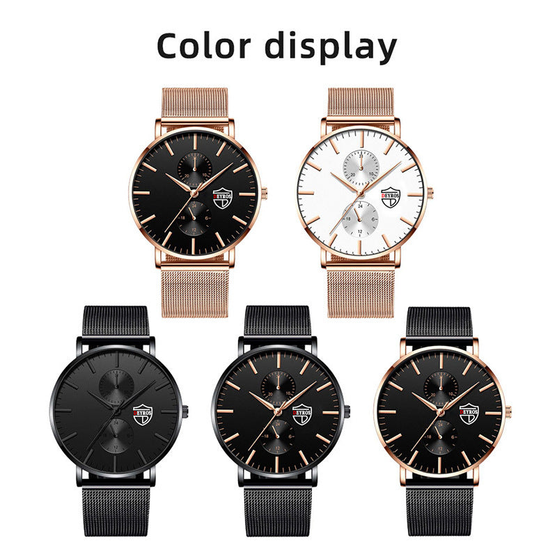 Men's Vacuum Plating Mesh Strap Quartz Watch