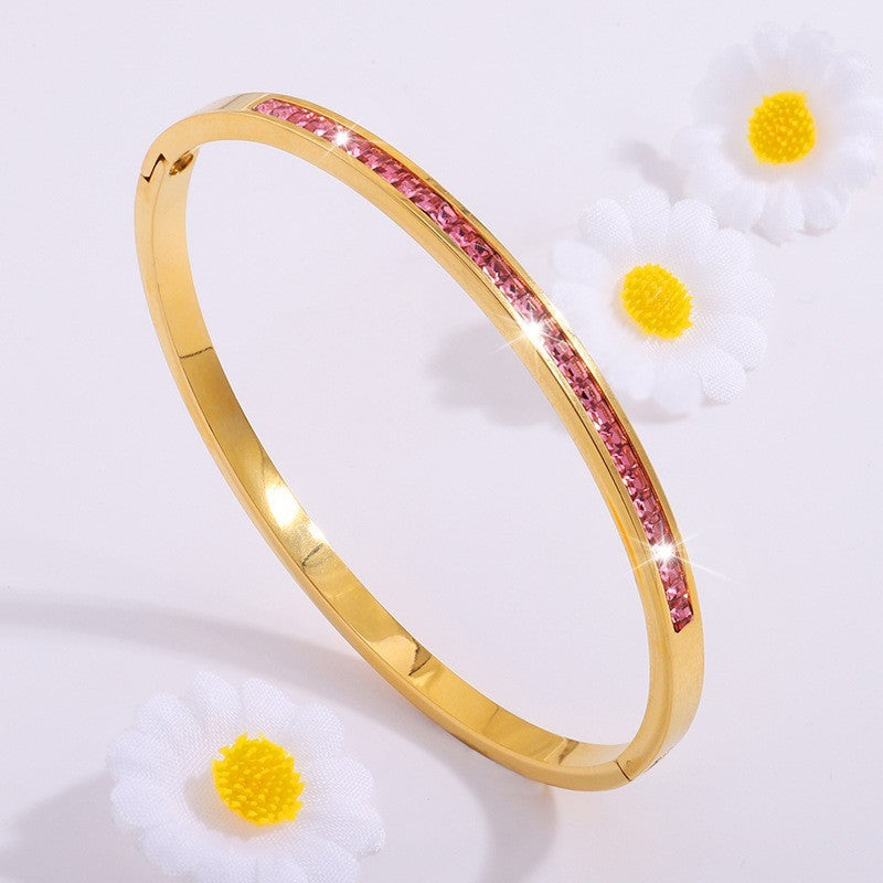 Titanium Steel Electroplated Diamond Silver Bracelet European And American Fashion Bracelet Ornament