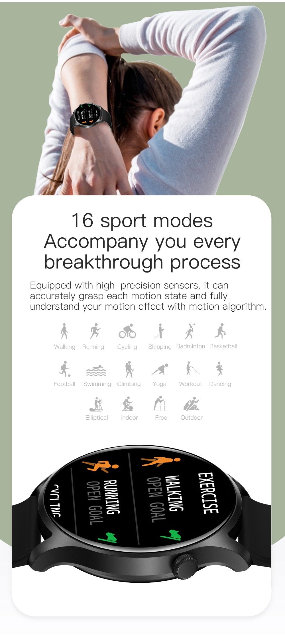 Smart Full Touch Multi-function Heart Rate Blood Pressure Monitoring Information Reminder Sports Bluetooth Watch
