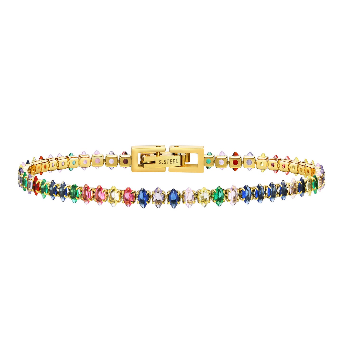 Women's Stainless Steel Rainbow Color Zircon Bracelet