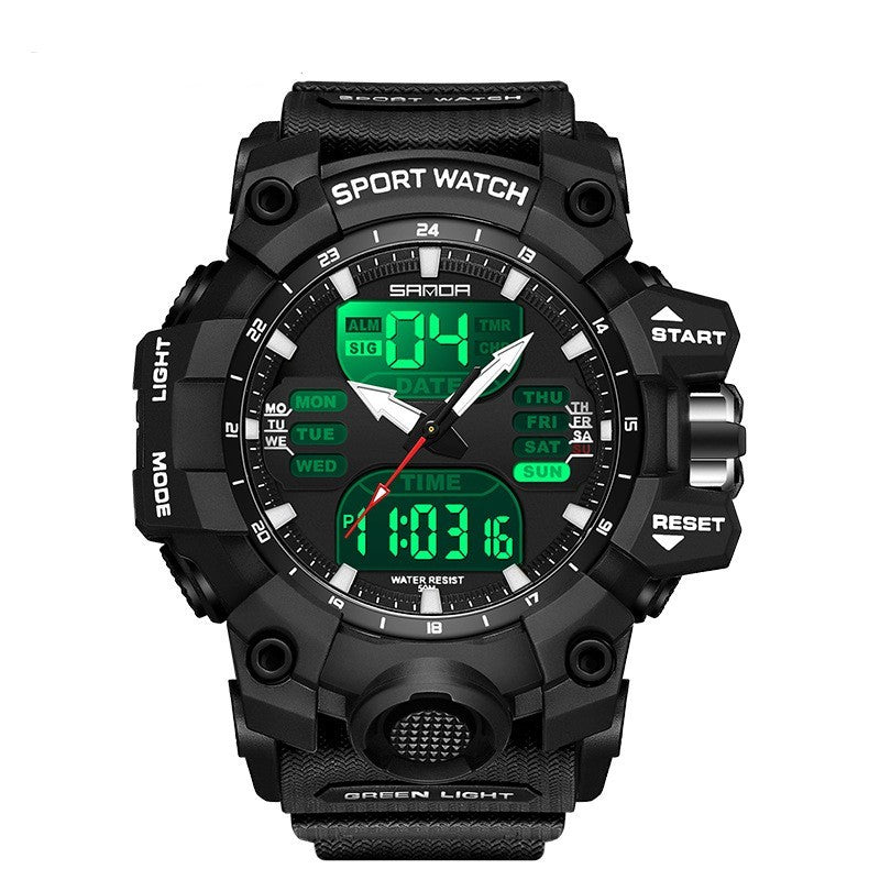 Sanda Green Light Photoelectric Multifunctional Waterproof Shockproof Transparent Watch