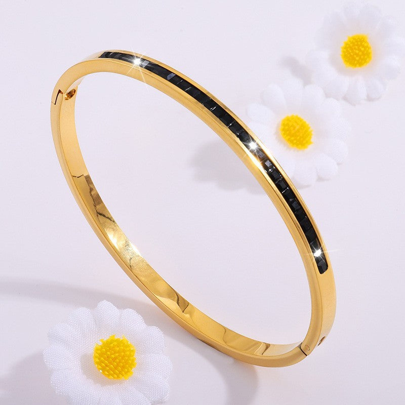 Titanium Steel Electroplated Diamond Silver Bracelet European And American Fashion Bracelet Ornament