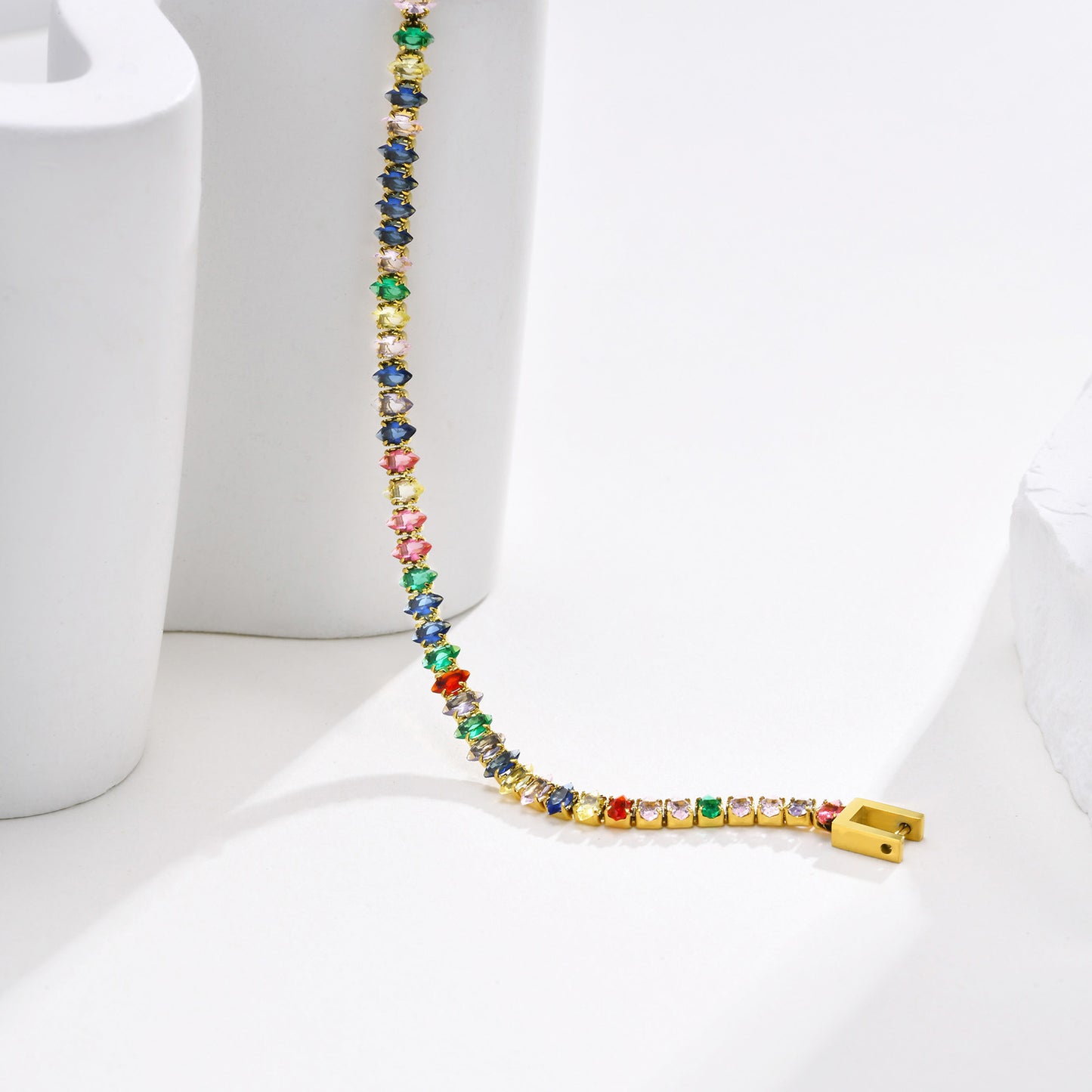 Women's Stainless Steel Rainbow Color Zircon Bracelet