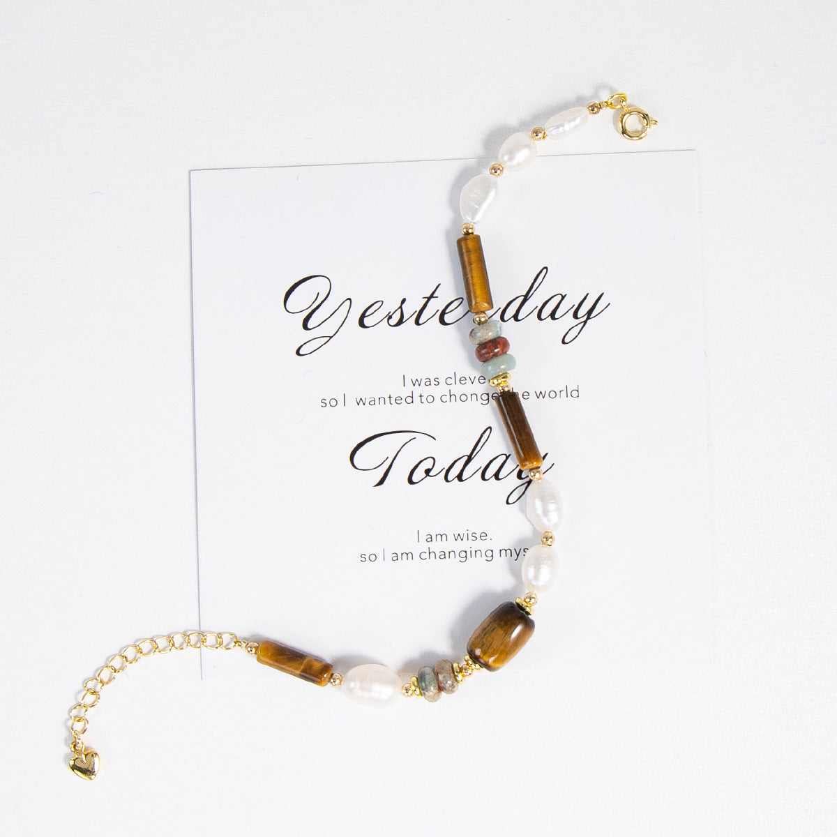 American Tigereye Natural Stone Freshwater Baroque Pearl Beaded Bracelet