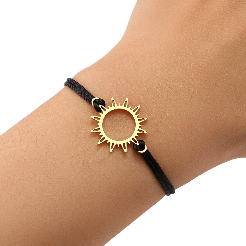 Stainless Steel Maple Leaf Love Woven Bracelet Simple Black Rope Bracelet