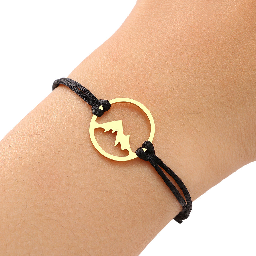 Stainless Steel Maple Leaf Love Woven Bracelet Simple Black Rope Bracelet