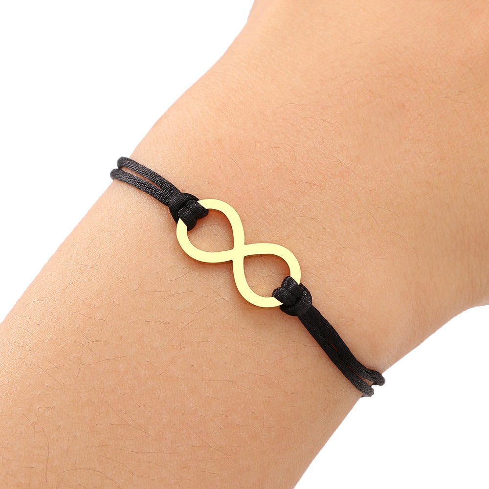 Stainless Steel Maple Leaf Love Woven Bracelet Simple Black Rope Bracelet