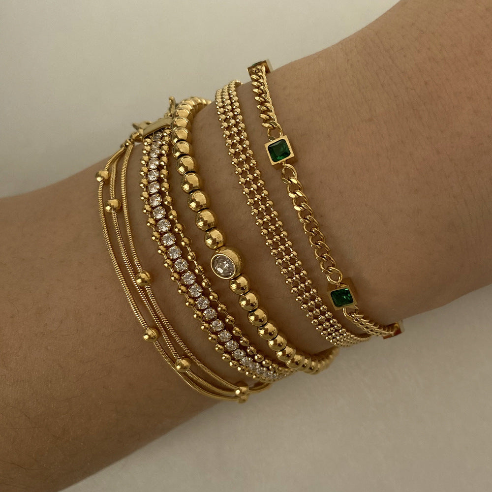 Fashion Stainless Steel Electroplated Small Golden Beads Multi-layer Twin Bracelet