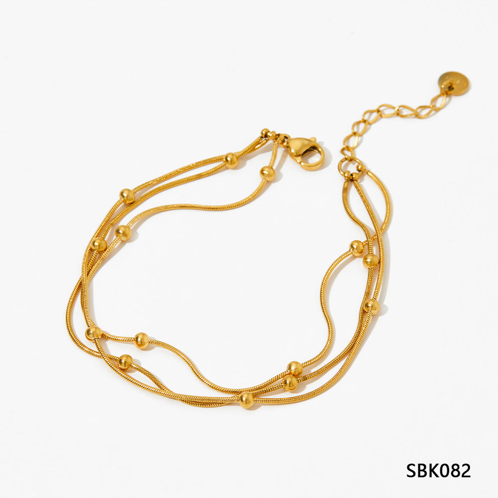 Fashion Stainless Steel Electroplated Small Golden Beads Multi-layer Twin Bracelet