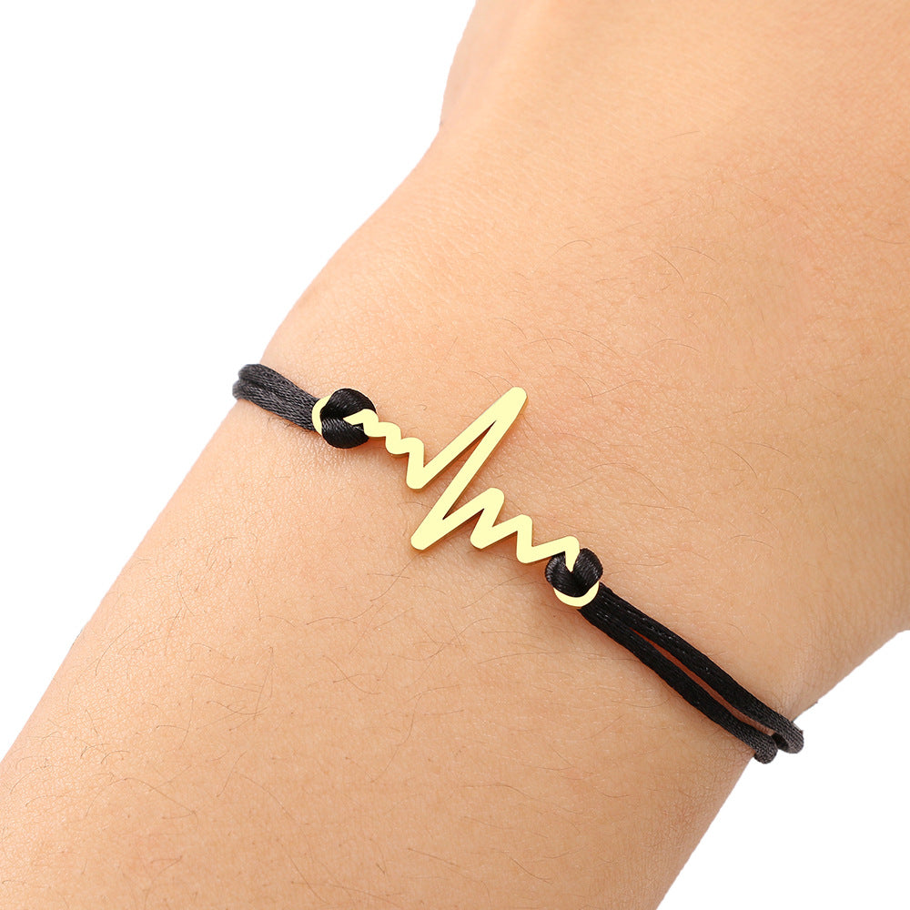 Stainless Steel Maple Leaf Love Woven Bracelet Simple Black Rope Bracelet