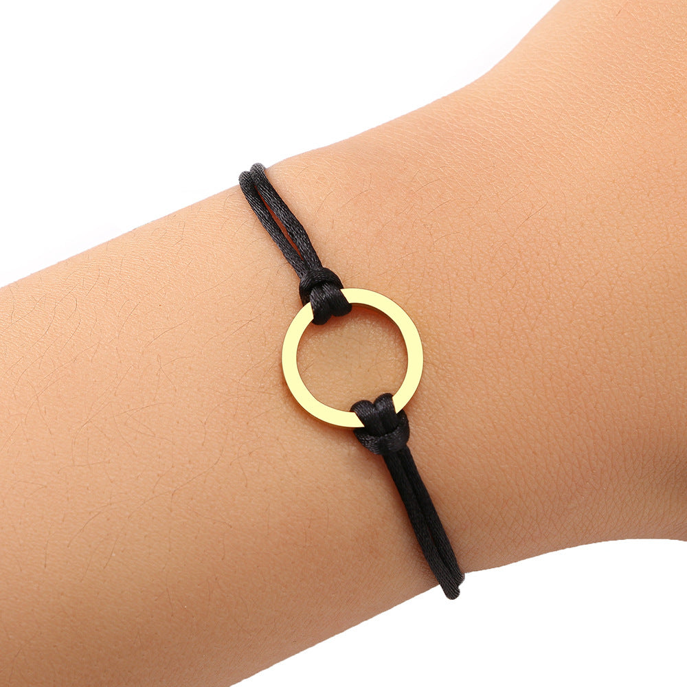 Stainless Steel Maple Leaf Love Woven Bracelet Simple Black Rope Bracelet