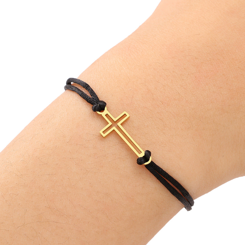 Stainless Steel Maple Leaf Love Woven Bracelet Simple Black Rope Bracelet