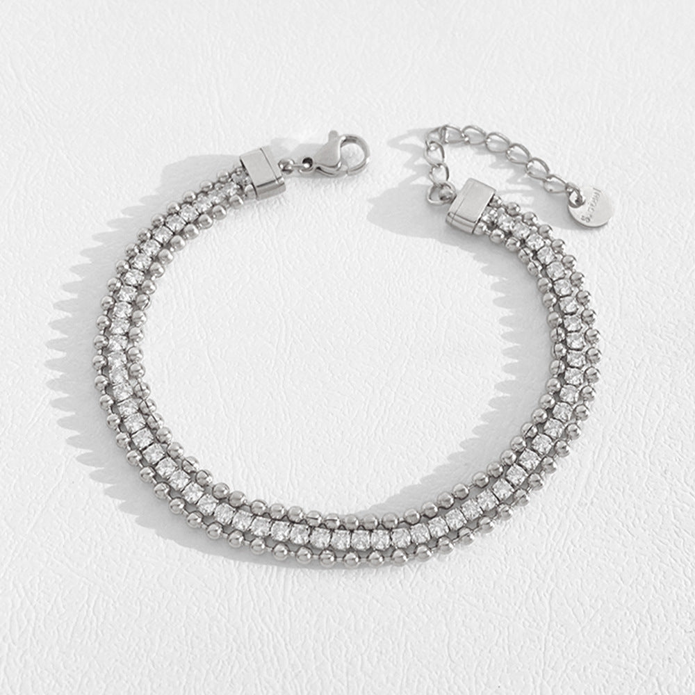 Fashion Stainless Steel Electroplated Small Golden Beads Multi-layer Twin Bracelet