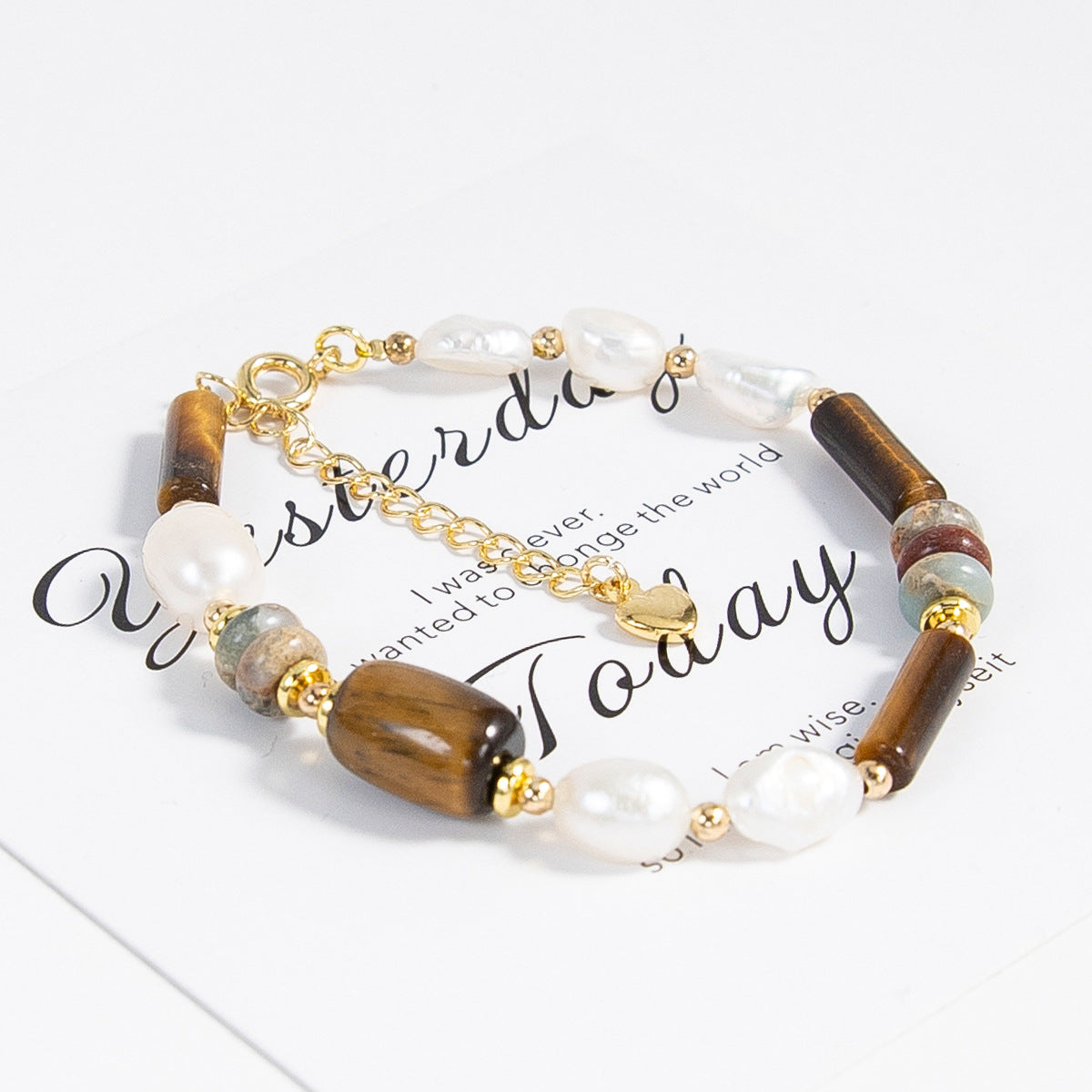 American Tigereye Natural Stone Freshwater Baroque Pearl Beaded Bracelet