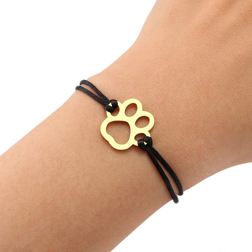 Stainless Steel Maple Leaf Love Woven Bracelet Simple Black Rope Bracelet