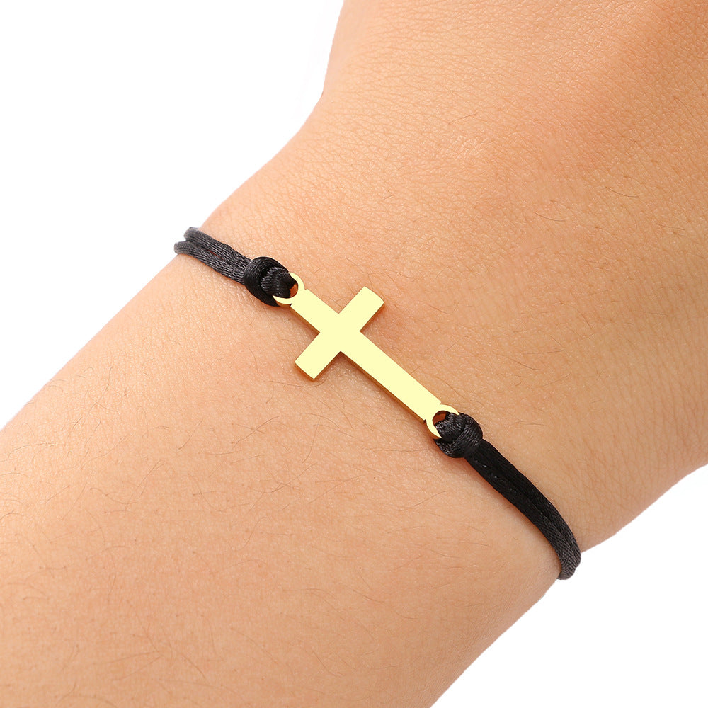 Stainless Steel Maple Leaf Love Woven Bracelet Simple Black Rope Bracelet