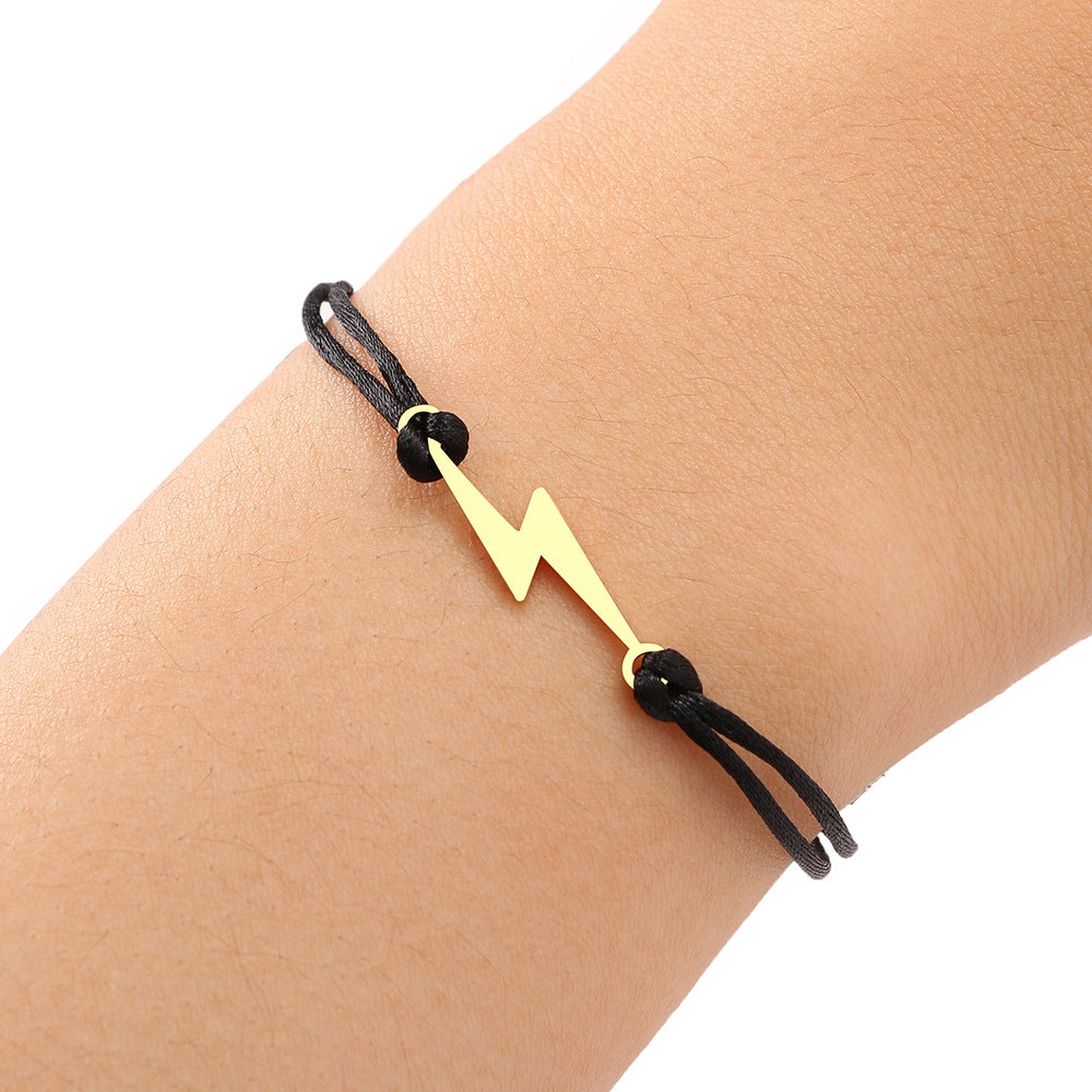 Stainless Steel Maple Leaf Love Woven Bracelet Simple Black Rope Bracelet