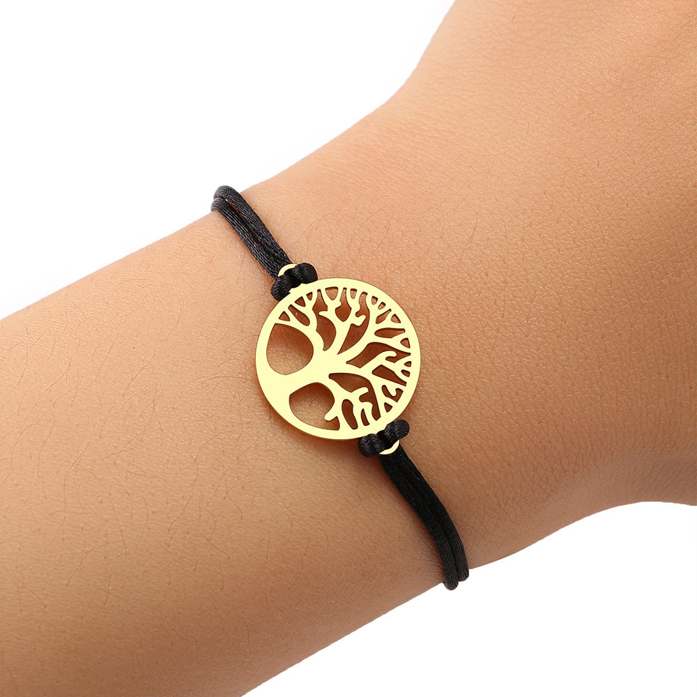 Stainless Steel Maple Leaf Love Woven Bracelet Simple Black Rope Bracelet