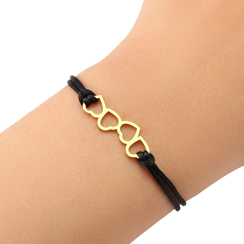Stainless Steel Maple Leaf Love Woven Bracelet Simple Black Rope Bracelet