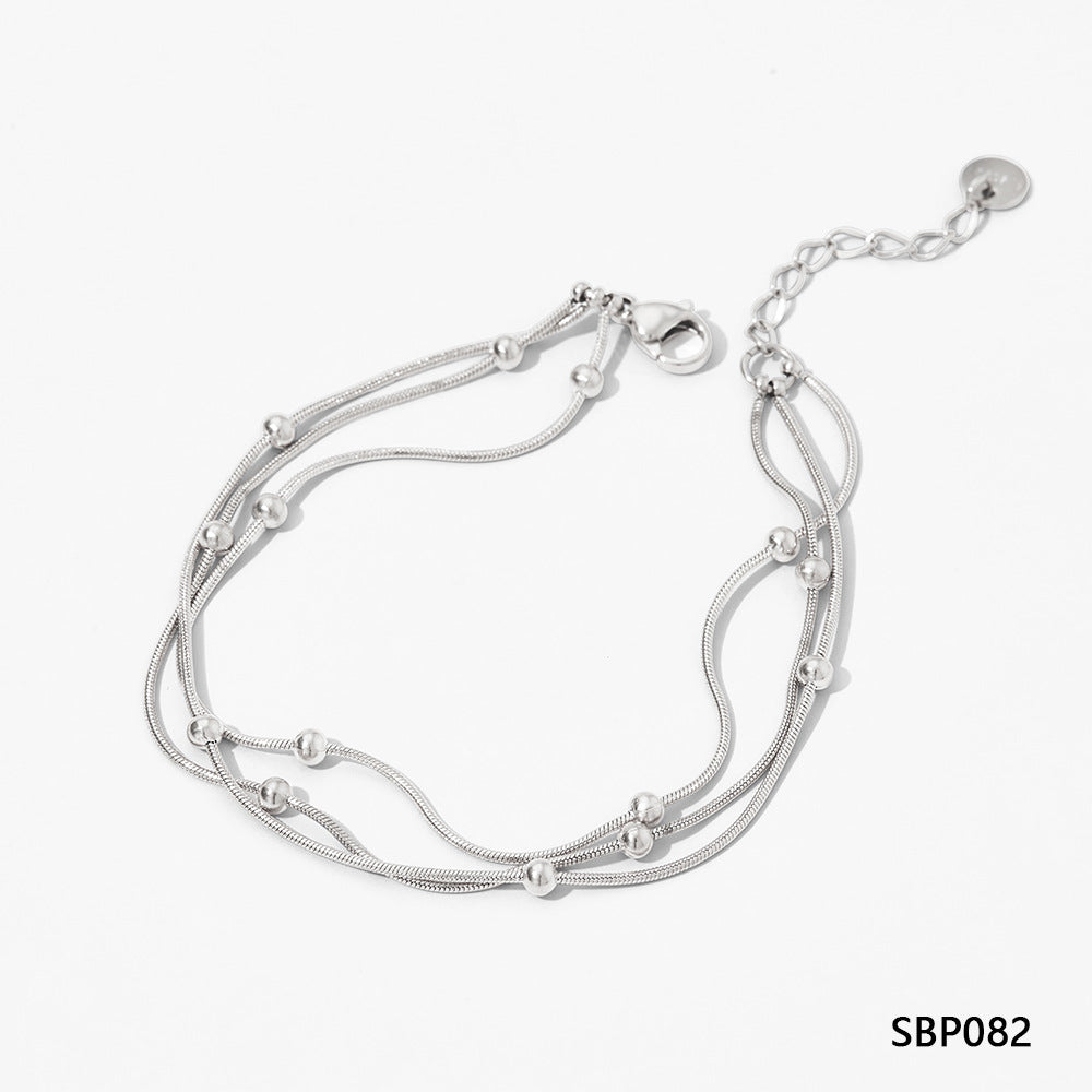 Fashion Stainless Steel Electroplated Small Golden Beads Multi-layer Twin Bracelet