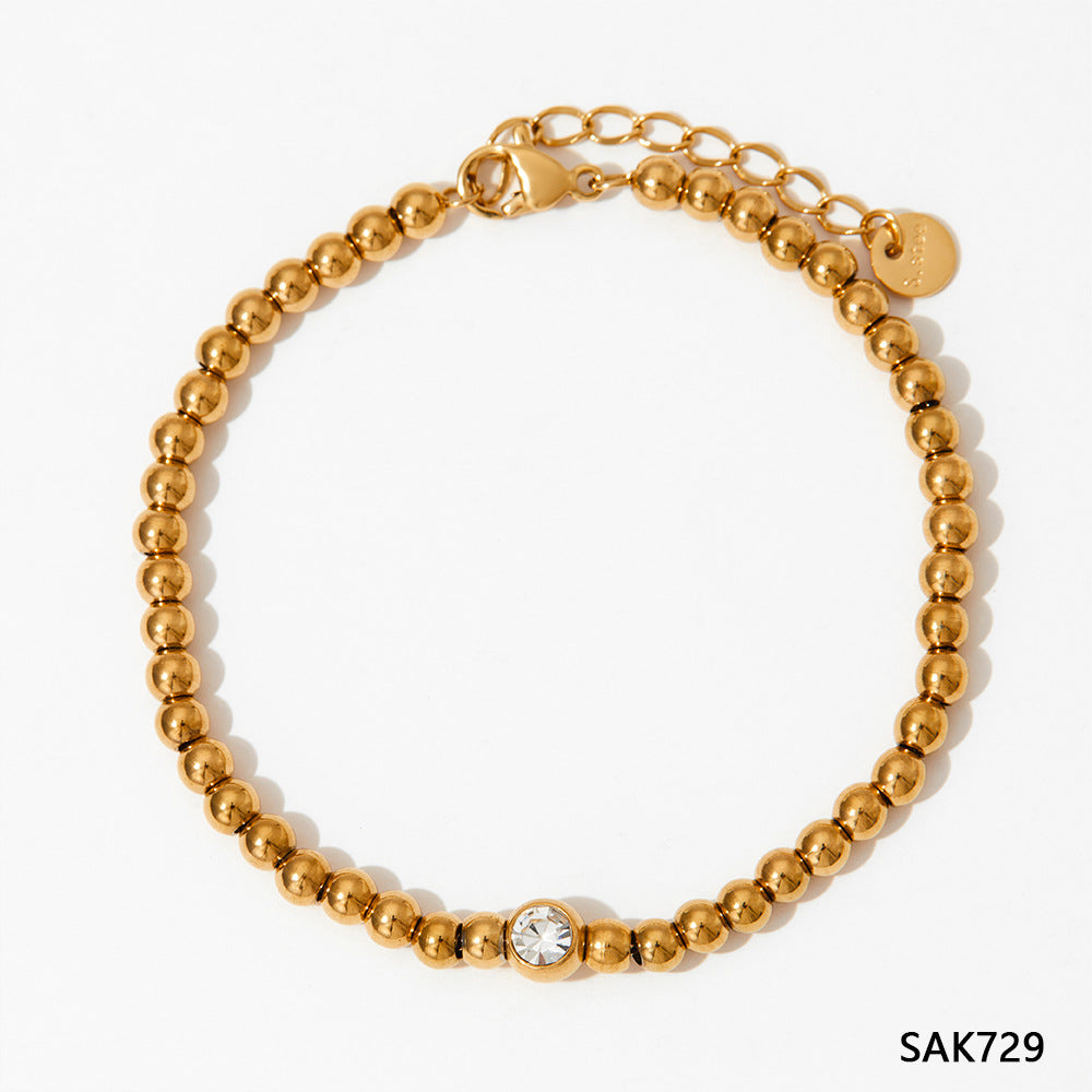 Fashion Stainless Steel Electroplated Small Golden Beads Multi-layer Twin Bracelet