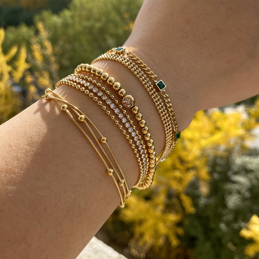 Fashion Stainless Steel Electroplated Small Golden Beads Multi-layer Twin Bracelet