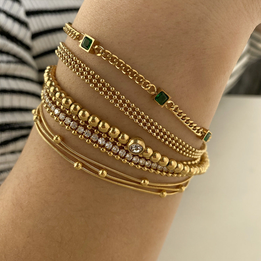 Fashion Stainless Steel Electroplated Small Golden Beads Multi-layer Twin Bracelet