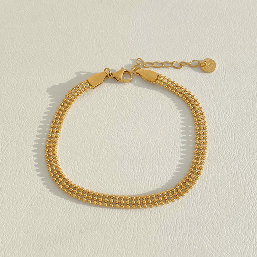 Fashion Stainless Steel Electroplated Small Golden Beads Multi-layer Twin Bracelet