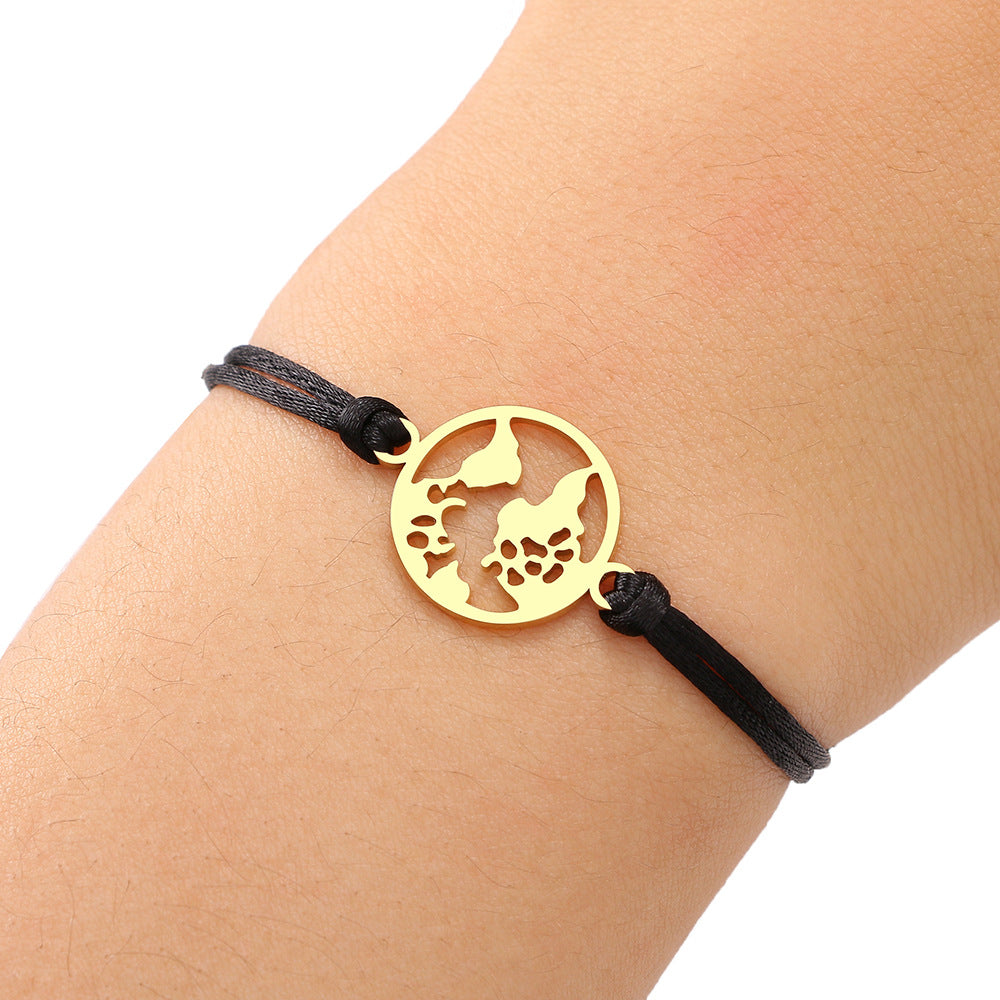 Stainless Steel Maple Leaf Love Woven Bracelet Simple Black Rope Bracelet