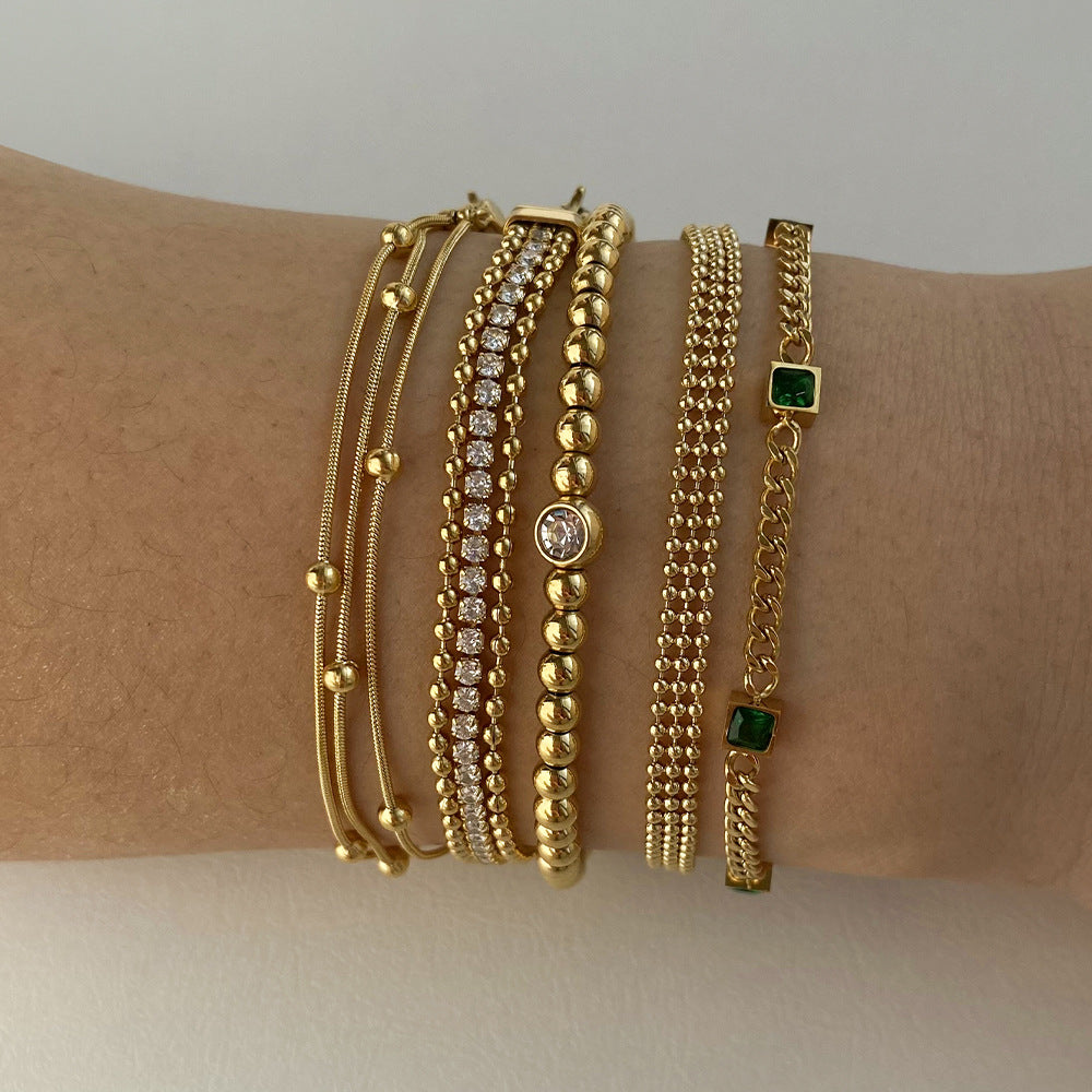 Fashion Stainless Steel Electroplated Small Golden Beads Multi-layer Twin Bracelet